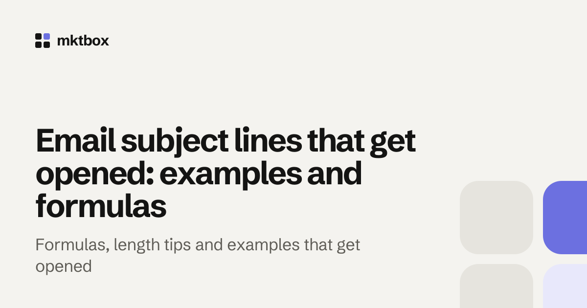 Cover image with the title "Email subject lines that get opened: examples and formulas" and the mktbox logo