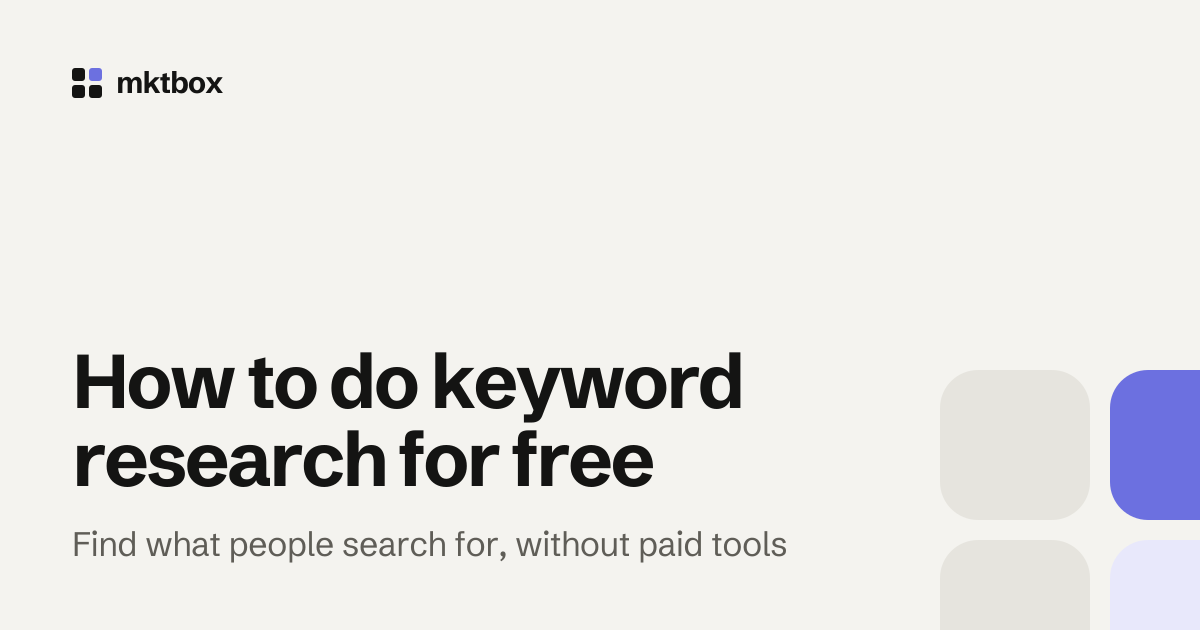 Cover image with the title "How to do keyword research for free" and the mktbox logo