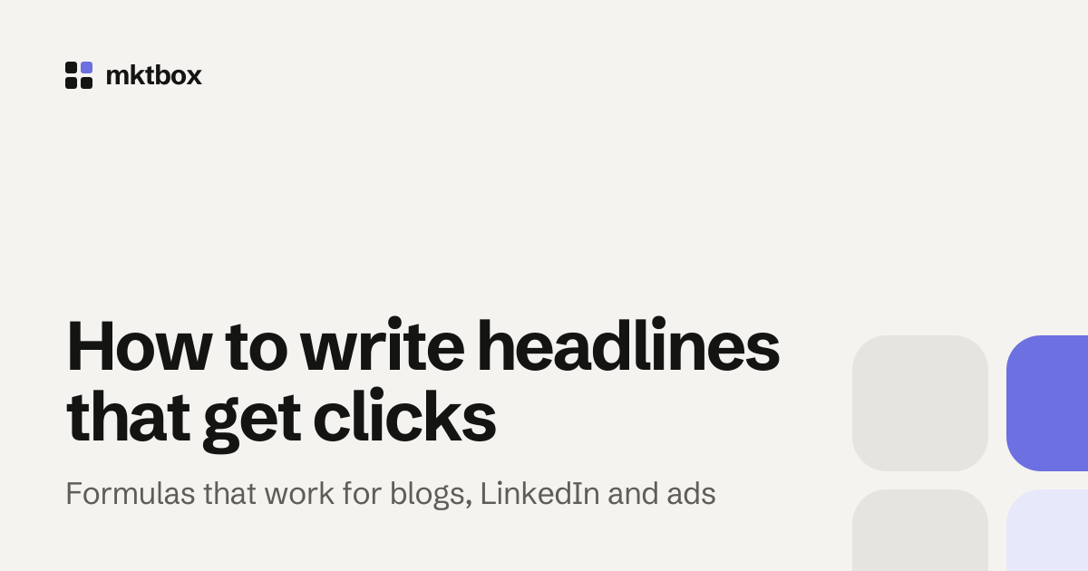 Cover image with the title "How to write headlines that get clicks" and the mktbox logo