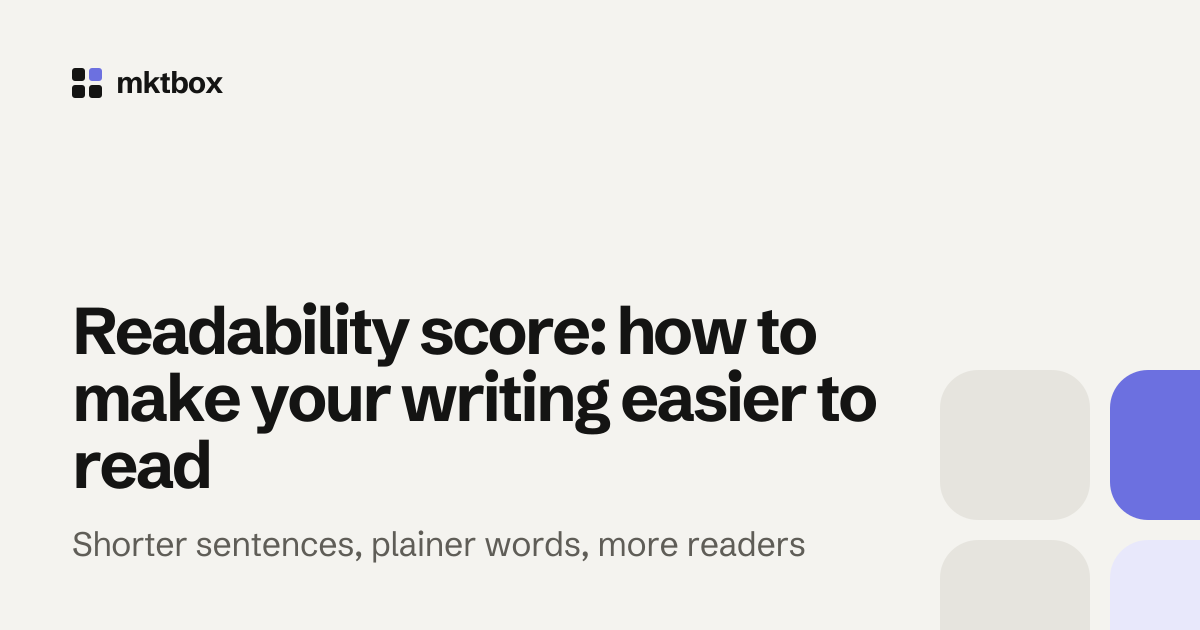 Cover image with the title "Readability score: how to make your writing easier to read" and the mktbox logo